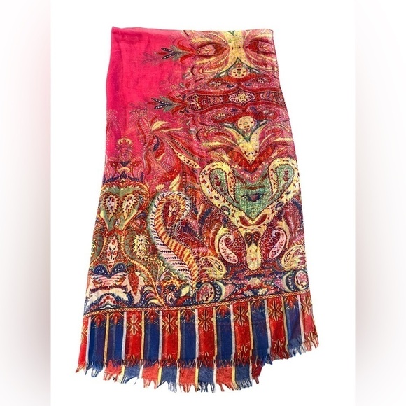 Colorful Floral Extra Large Pink Red Scarf Head Wrap Cover-Up Sarong Swaddle - Picture 1 of 4